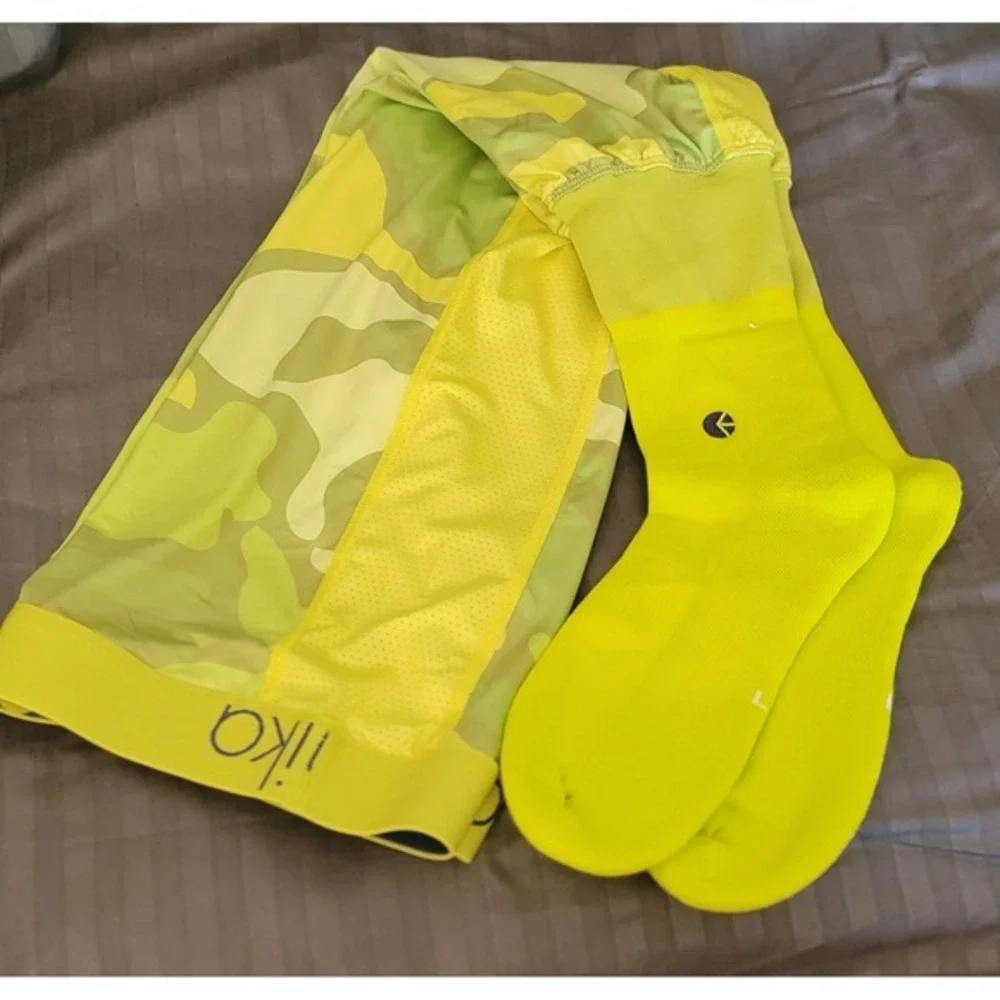 Ethika Mens Compression Leg Sleeves and‎ Socks Set Neon Yellow Green Camo Large